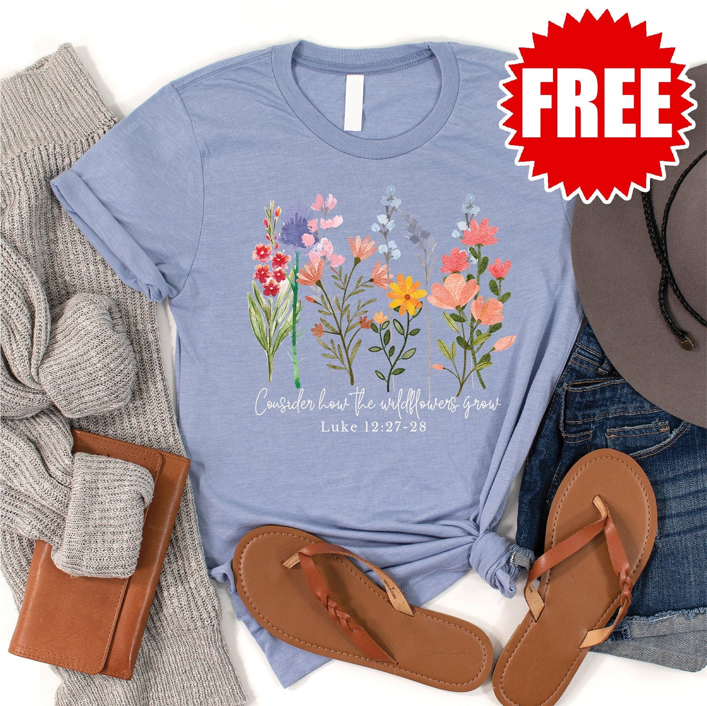 Wild Flowers Grow Tee - Heather Blue - 0