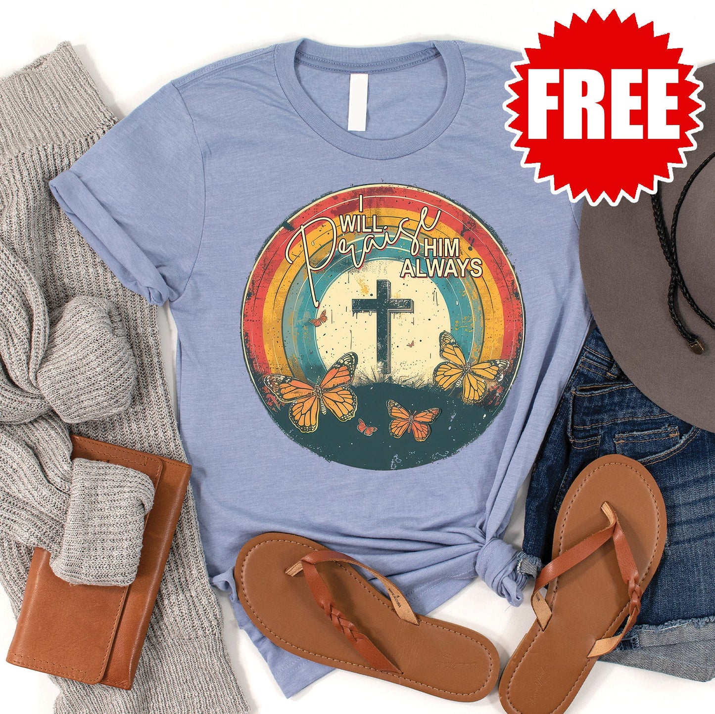 I Will Praise Him Tee - Heather Blue - 0