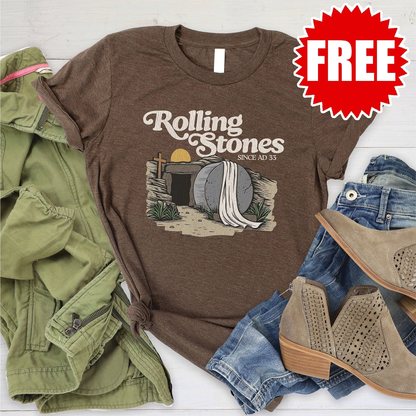 Rolling Stones Tee - Heather Brown - FREE