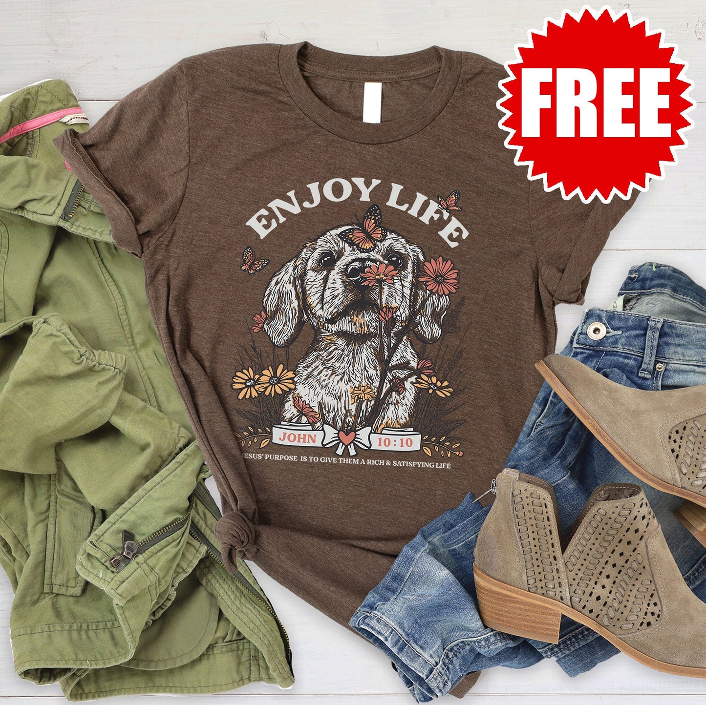 Enjoy Life Puppy Tee - Heather Brown - 0