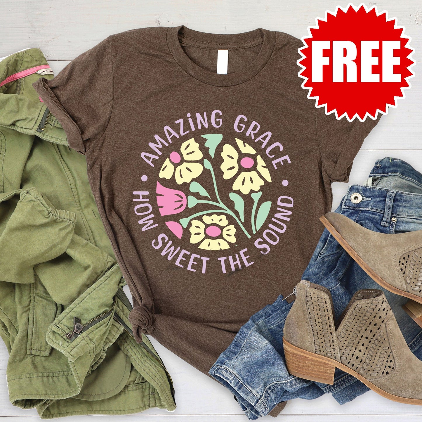 Amazing Grace Tee - Heather Brown - 0
