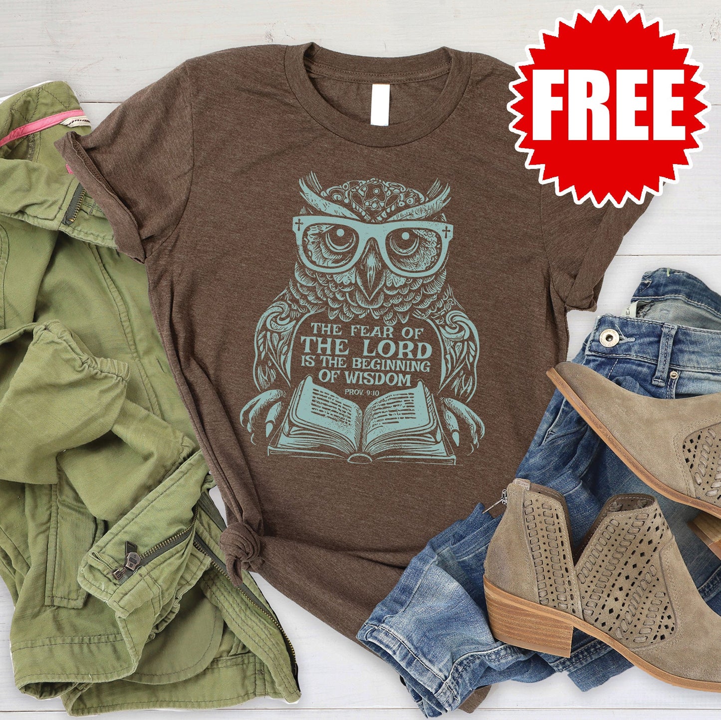 Wisdom Owl Tee - Heather Brown - 0
