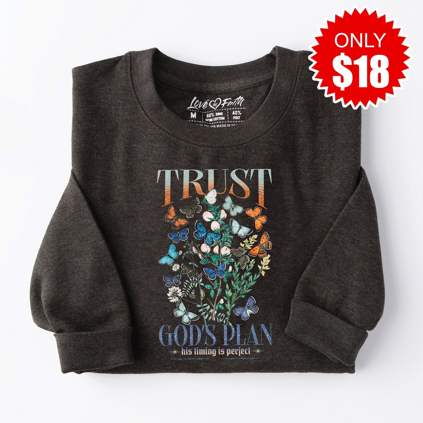 Trust God's Plan Crewneck Sweatshirt - Heather Charcoal