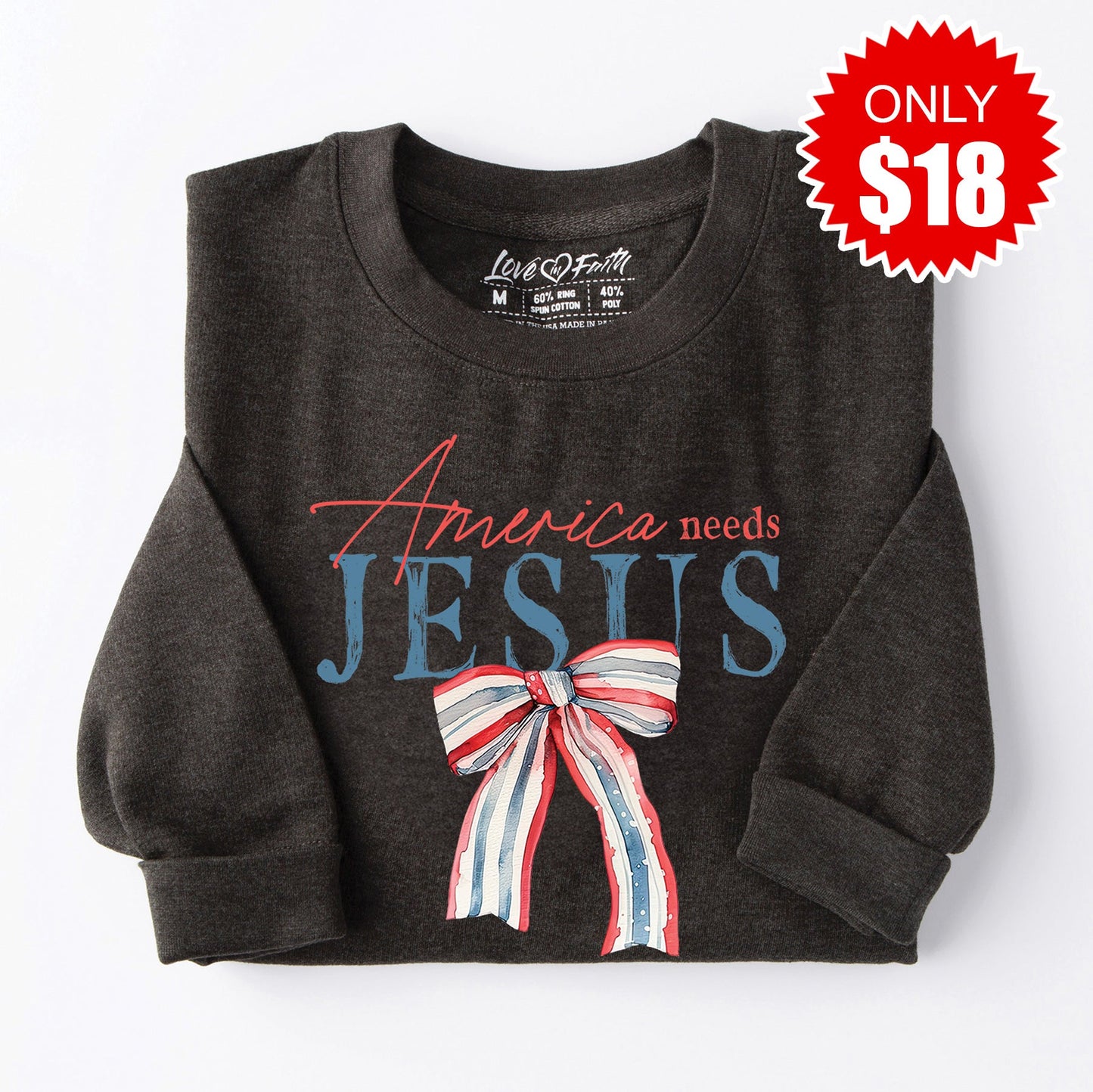 America Needs Jesus Sweatshirt - Heather Charcoal - 18