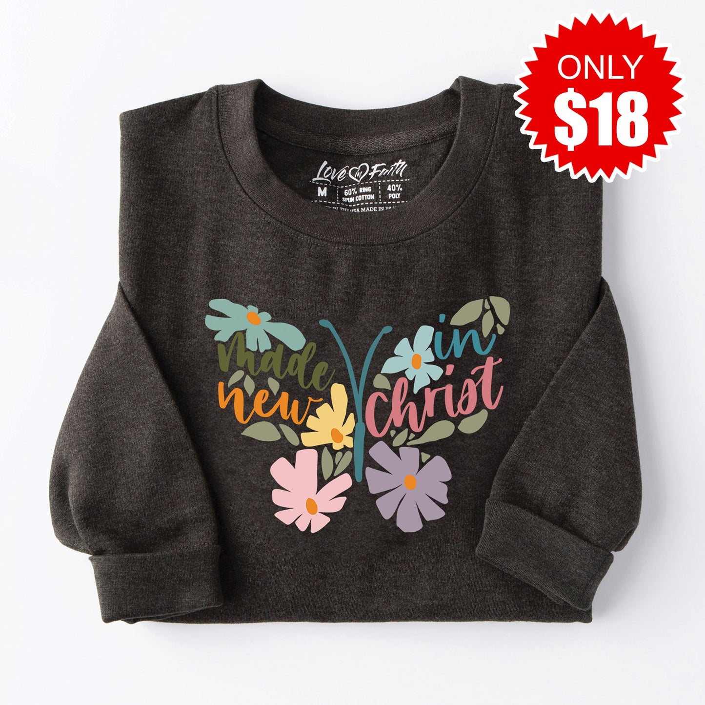 Made New In Christ Sweatshirt - Heather Charcoal - 18