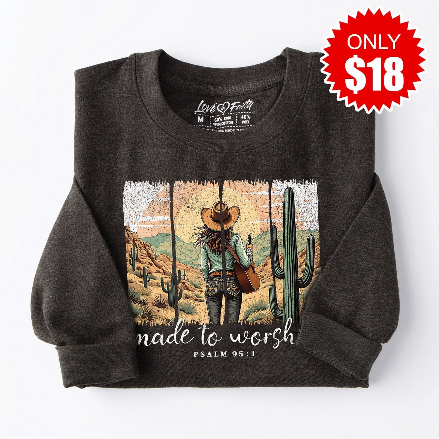 Made To Worship Western Sweatshirt - Heather Charcoal - 18
