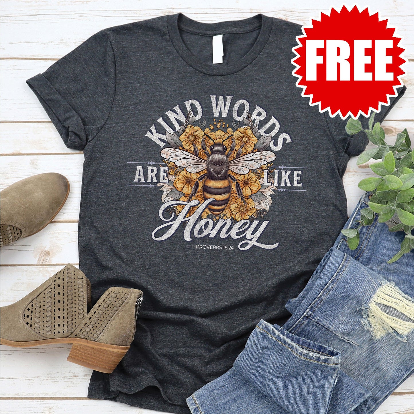 Kind Words Are Like Honey Tee - Heather Charcoal - 0