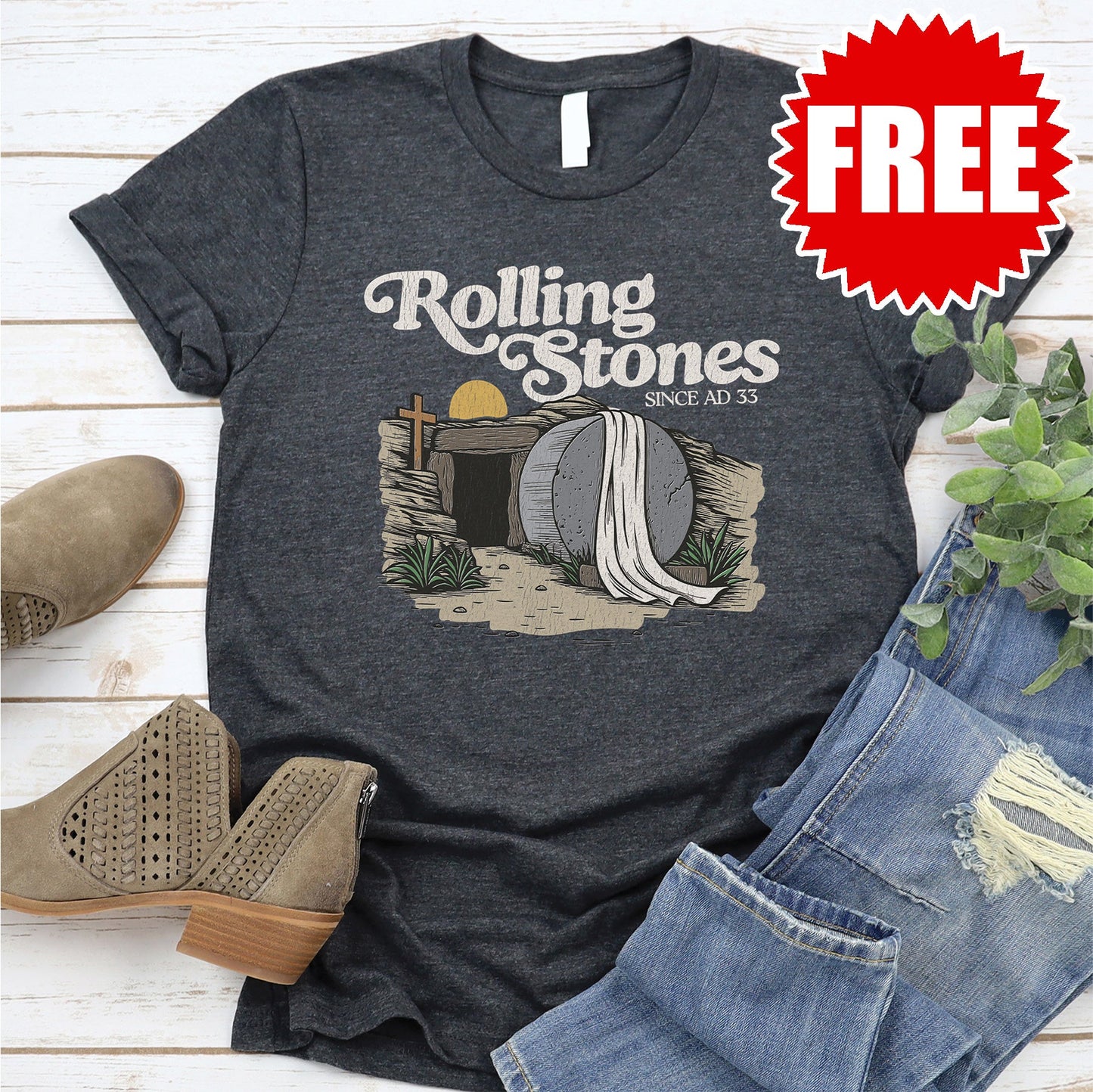 Rolling Stones Tee - Heather Charcoal - FREE