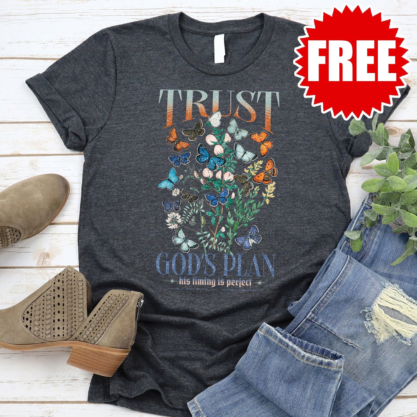 Trust God's Plan Tee - Heather Charcoal