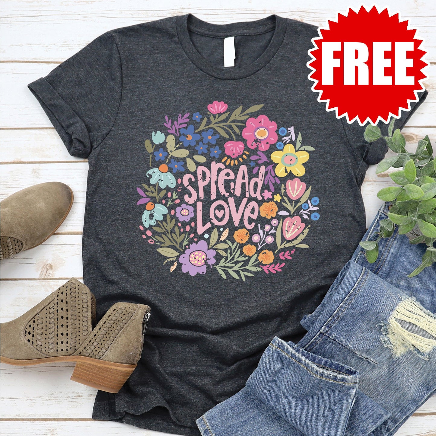 Spread Love Tee - Heather Charcoal - FREE