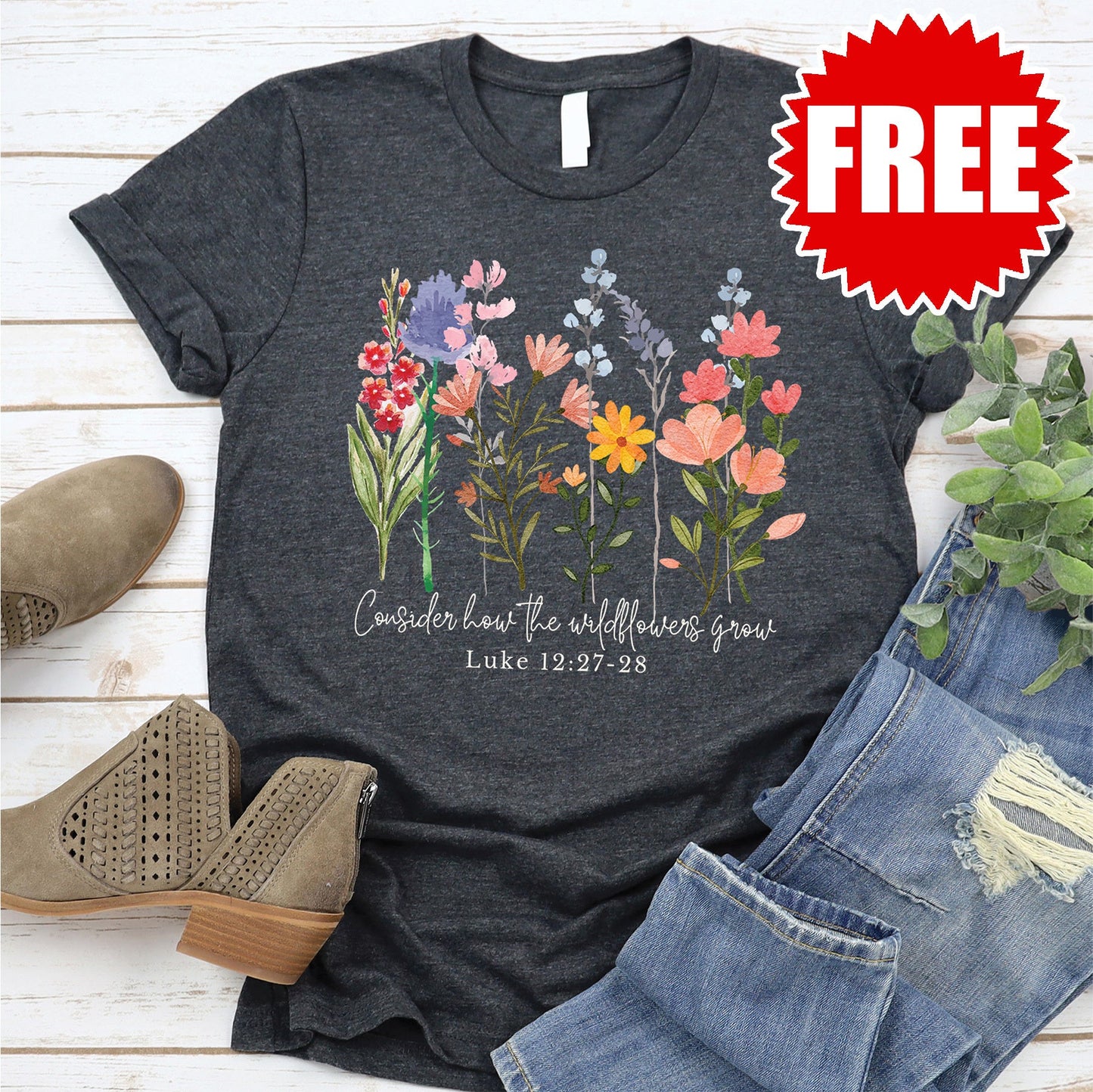 Wild Flowers Grow Tee - Heather Charcoal - 0