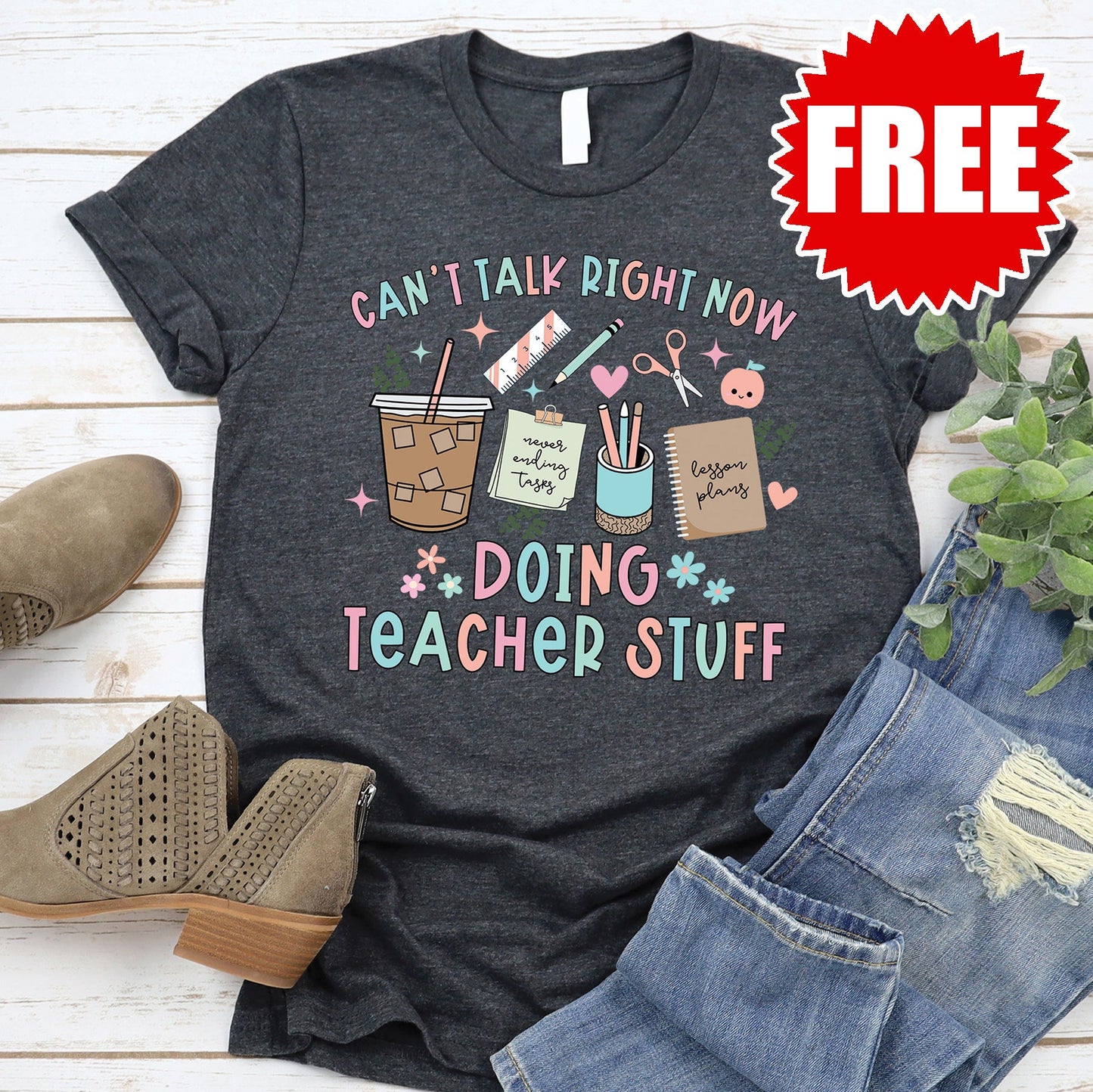 Teacher Stuff Tee - Heather Charcoal - FREE