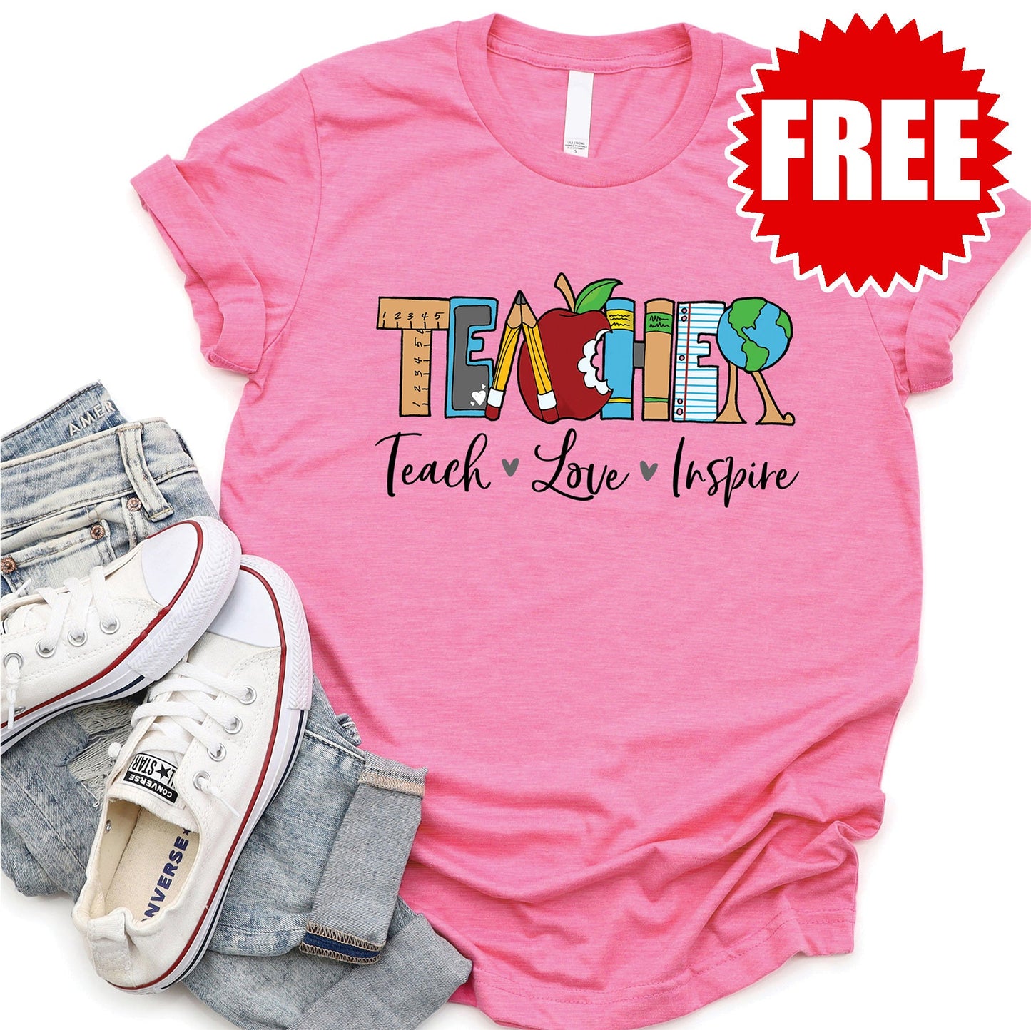 Teach Love Inspire Tee - Heather Charity Pink - 0 Style001