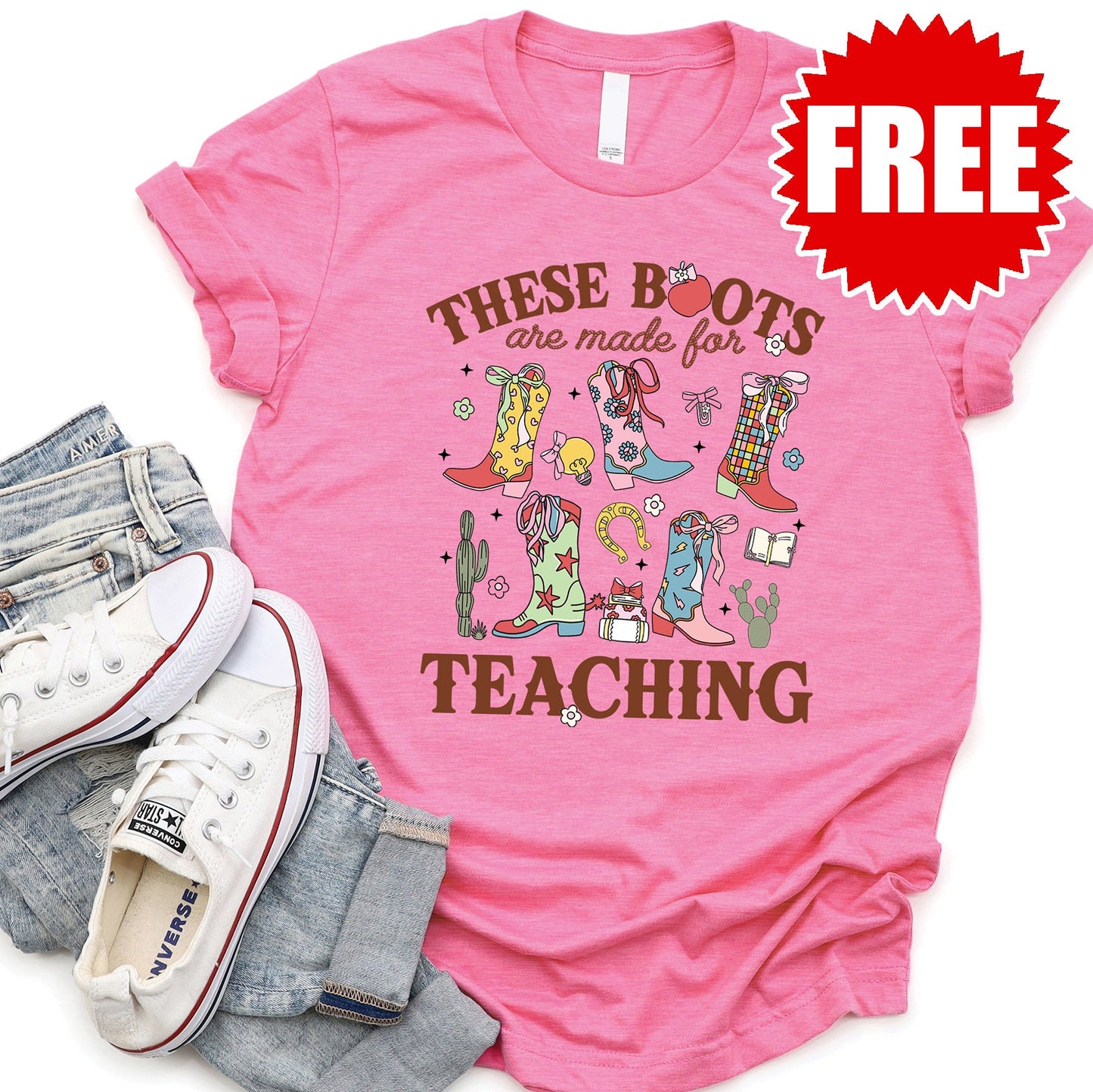 Teaching Boots Tee - Heather Charity Pink - 0