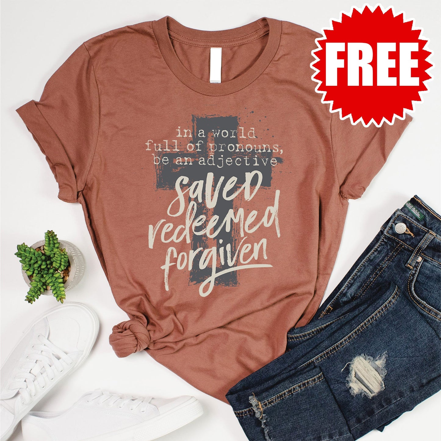 Saved Redeemed Forgiven Tee - Heather Chestnut