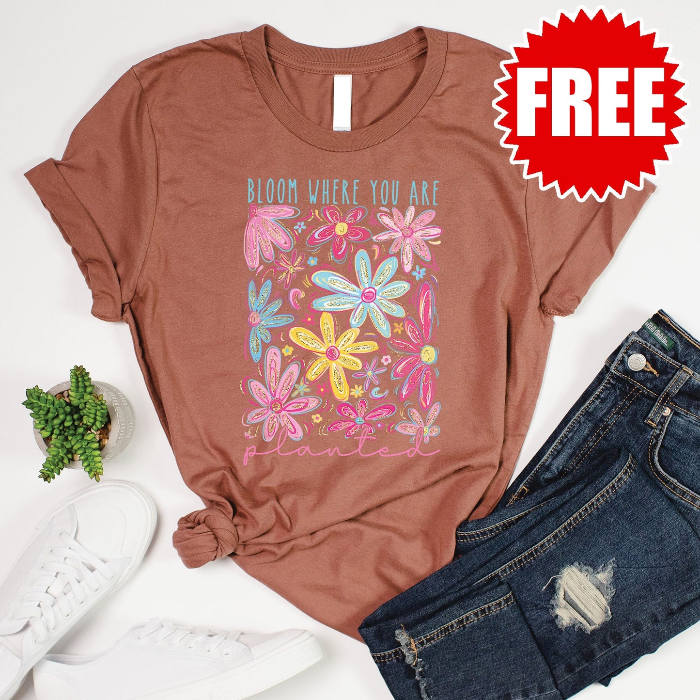 Bloom Tee - Heather Chestnut - FREE