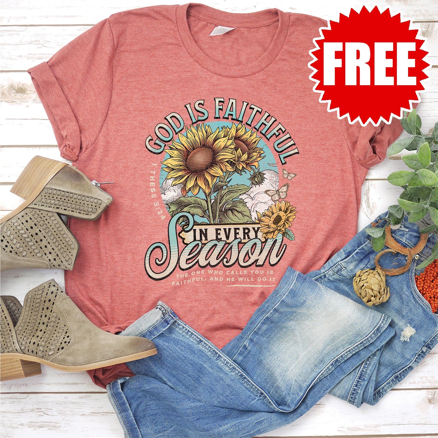 God Is Faithful Tee - Heather Clay