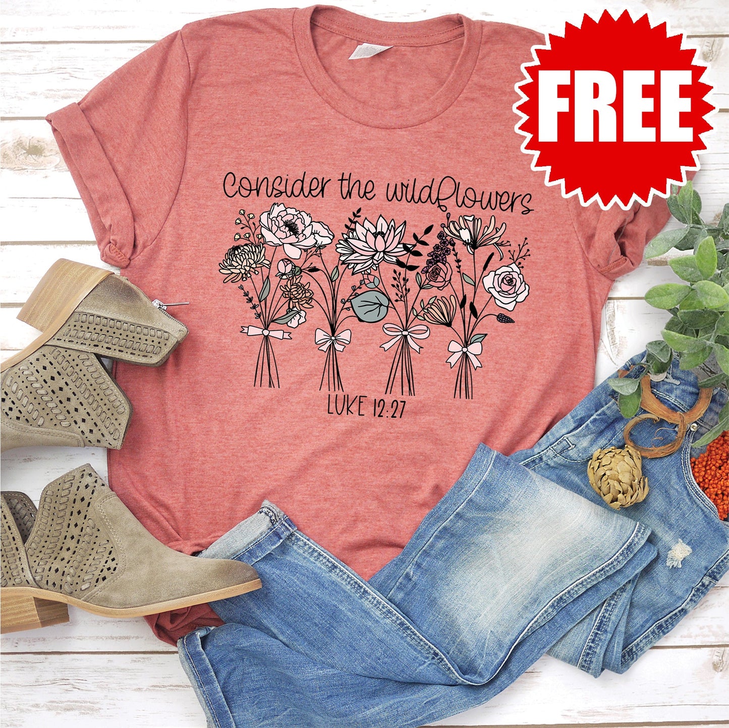 Consider the Wildflowers Tee - Heather Clay - FREE