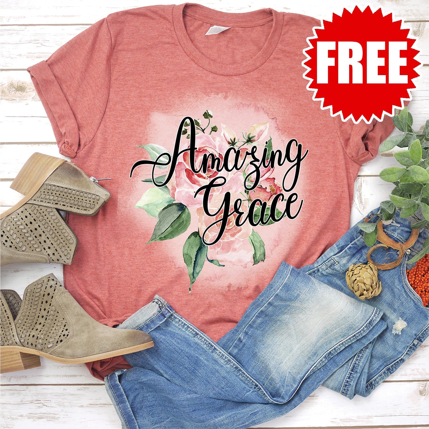 Amazing Grace Rose Tee - Heather Clay Style001