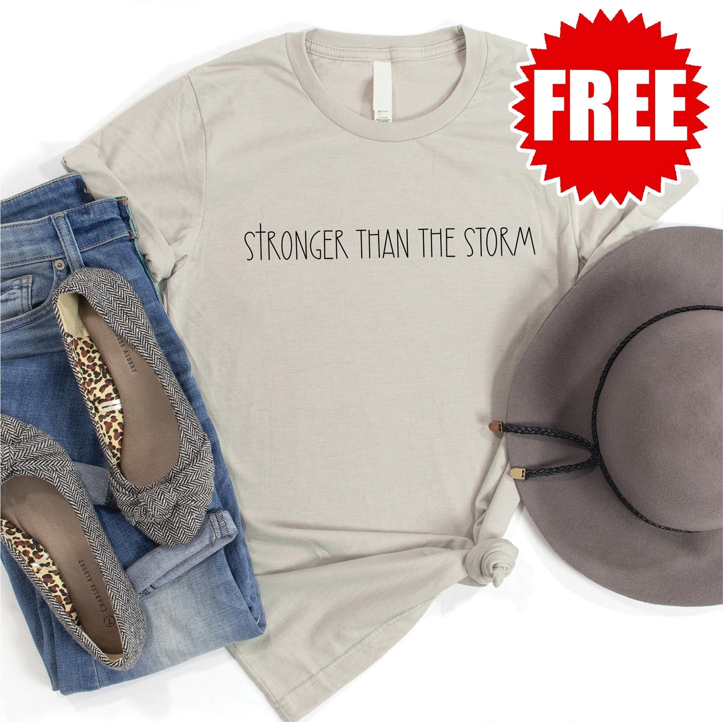 Stronger than the Storm Tee - Heather Toasted Coconut - FREE