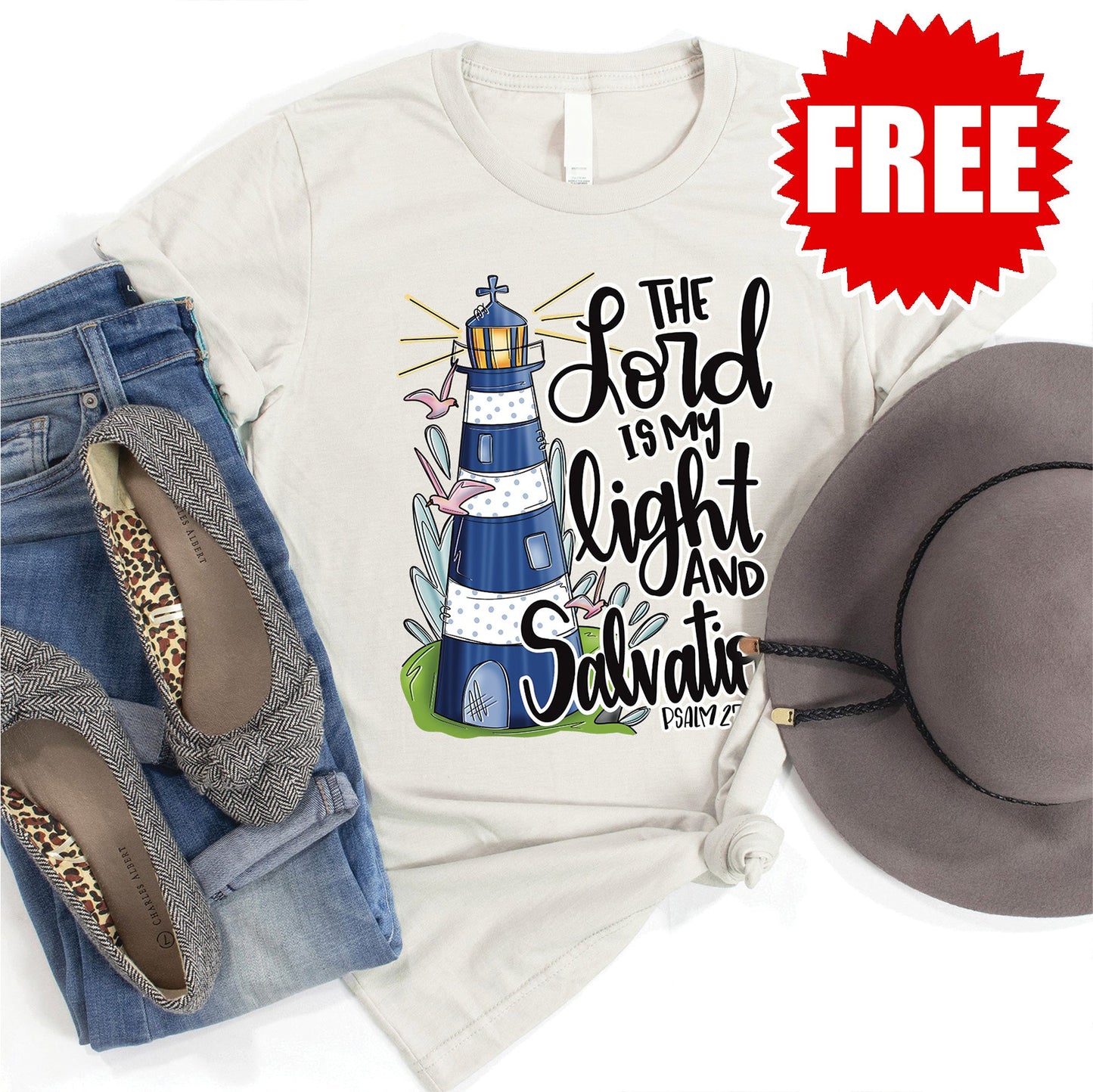 The Lord is My Light Tee - Heather Coconut - 0