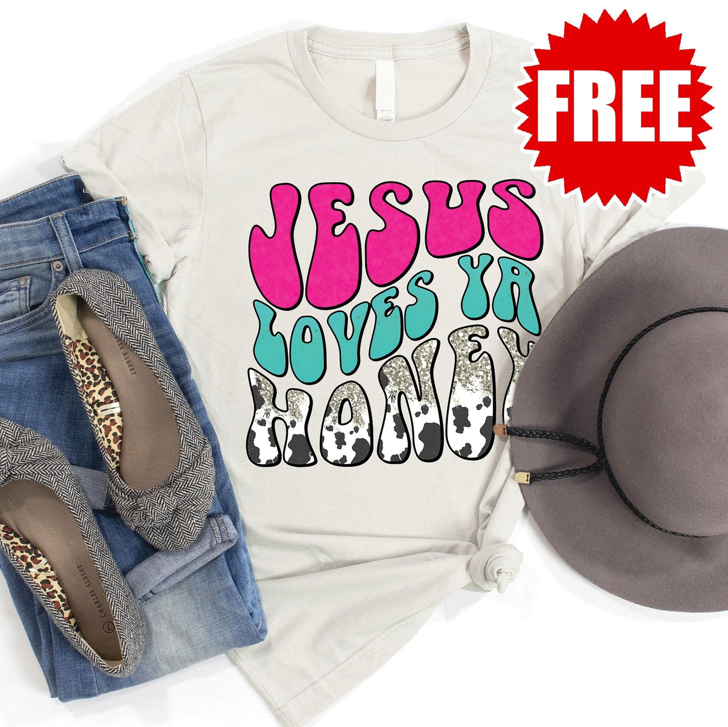 Jesus Loves Ya Tee - Heather Coconut - 0