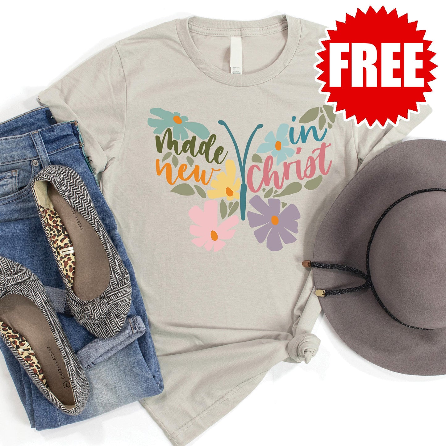 Made New In Christ Tee - Heather Toasted Coconut - FREE