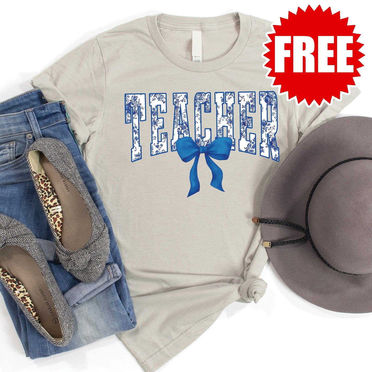 Teacher Varsity Tee - Heather Toasted Coconut - FREE