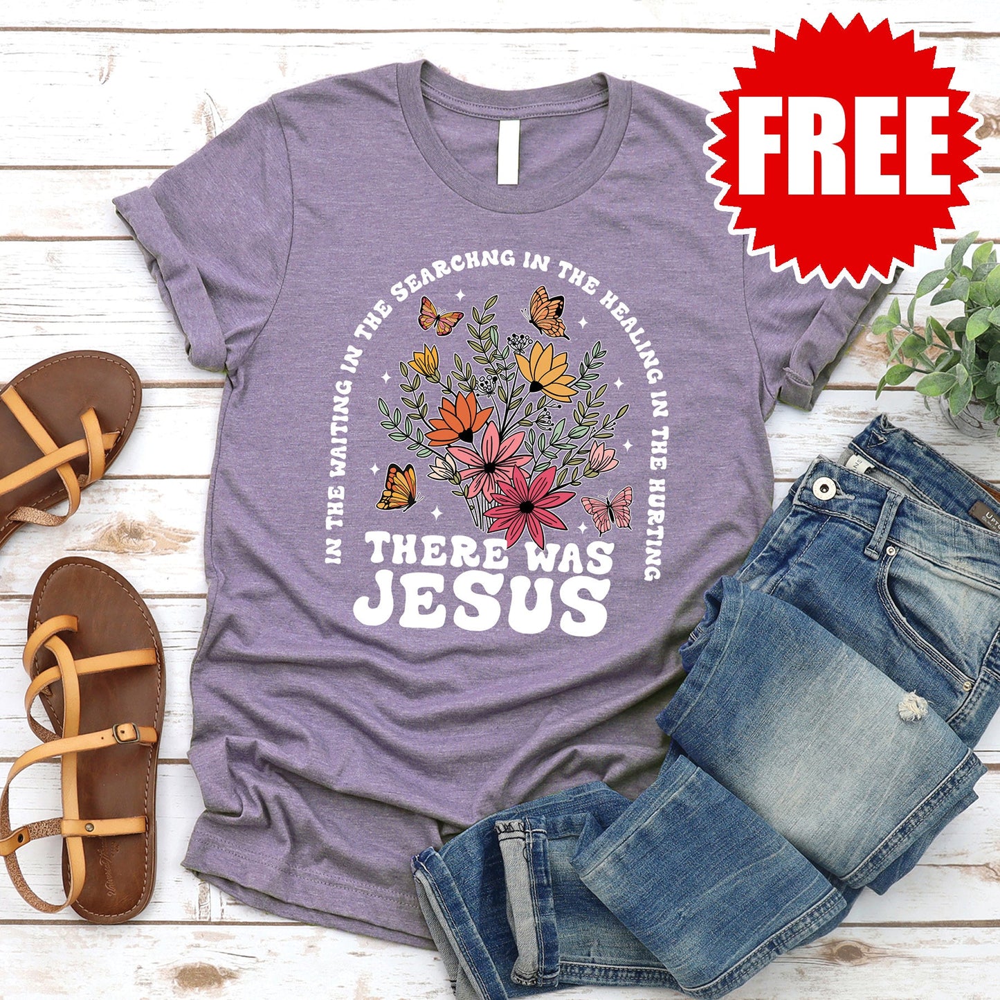 There was Jesus Tee - Heather Deep Purple - 0