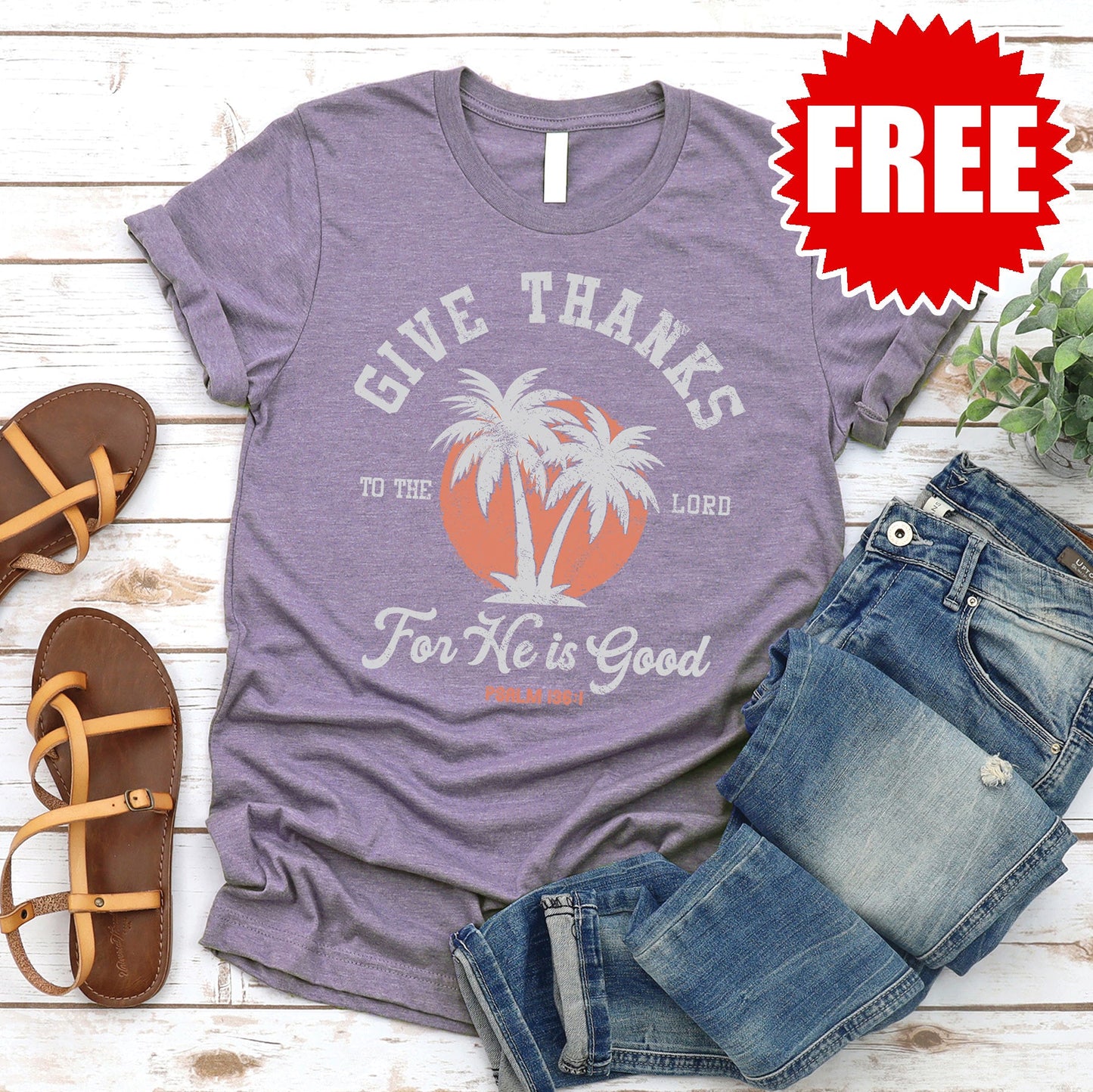 Give Thanks Sunset Tee - Heather Deep Purple - 0