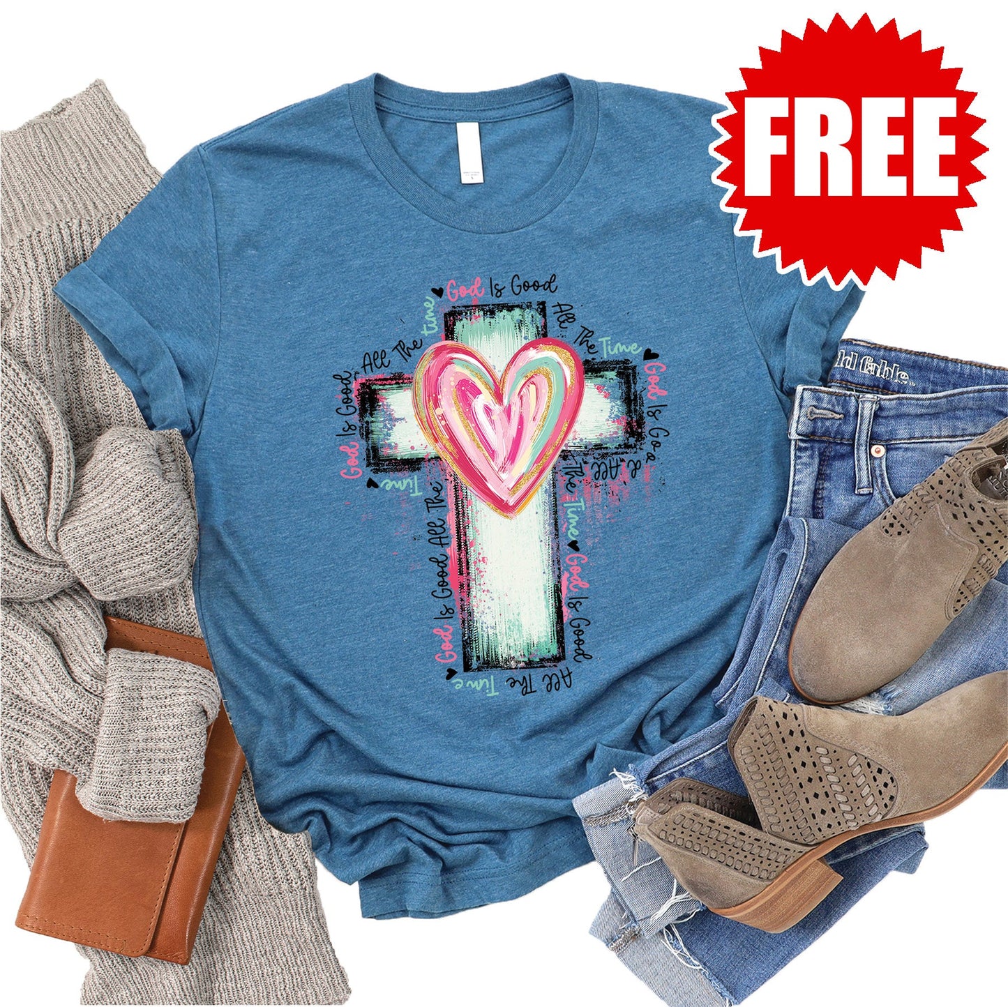 God Is Good All The Time Tee - Heather Deep Teal Style001