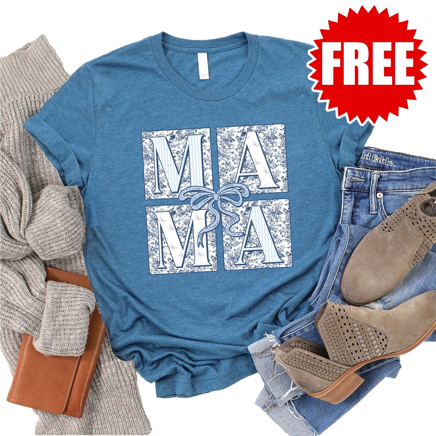 Mama Patchwork Tee - Heather Deep Teal