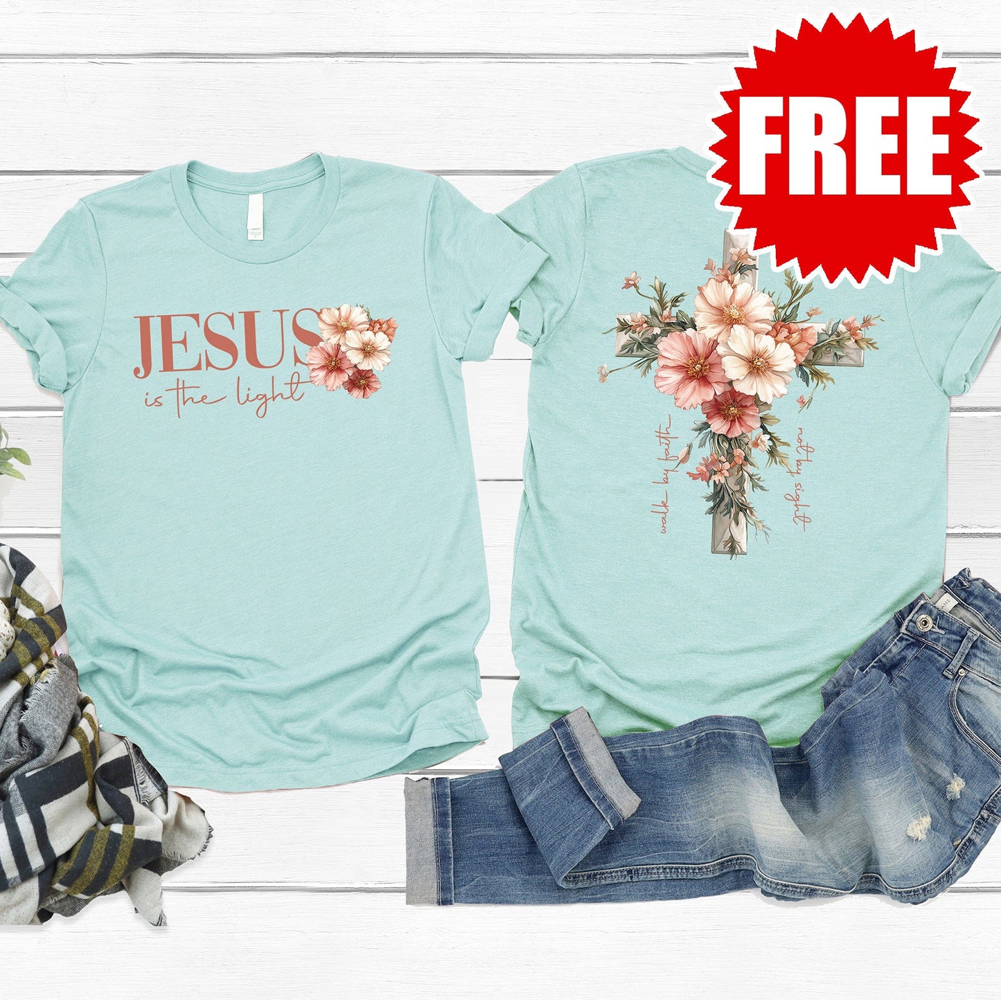 Jesus is the Light Tee - Heather Dusty Blue - 0