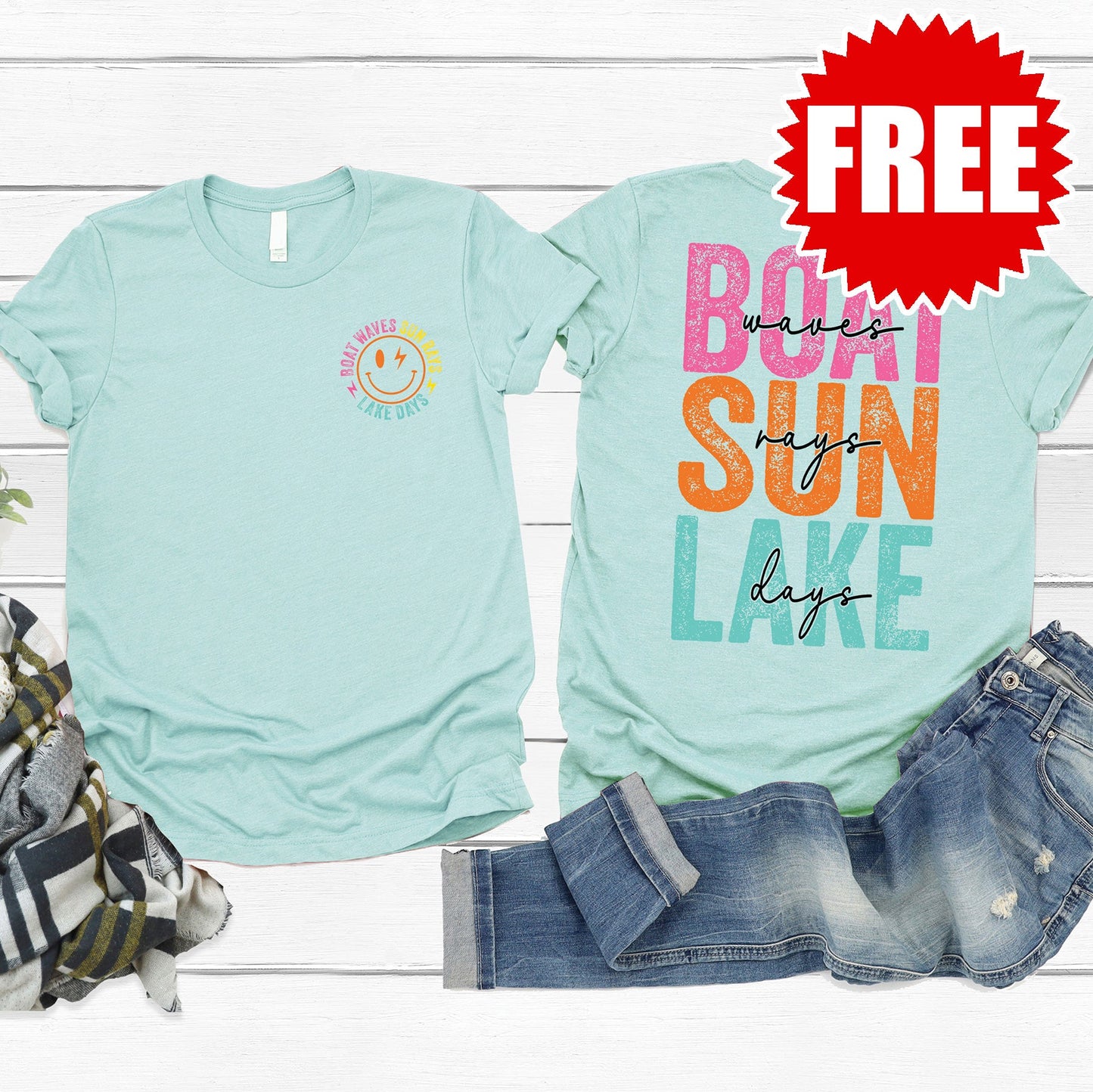 Boat Waves Tee - Heather Dusty Blue - 0