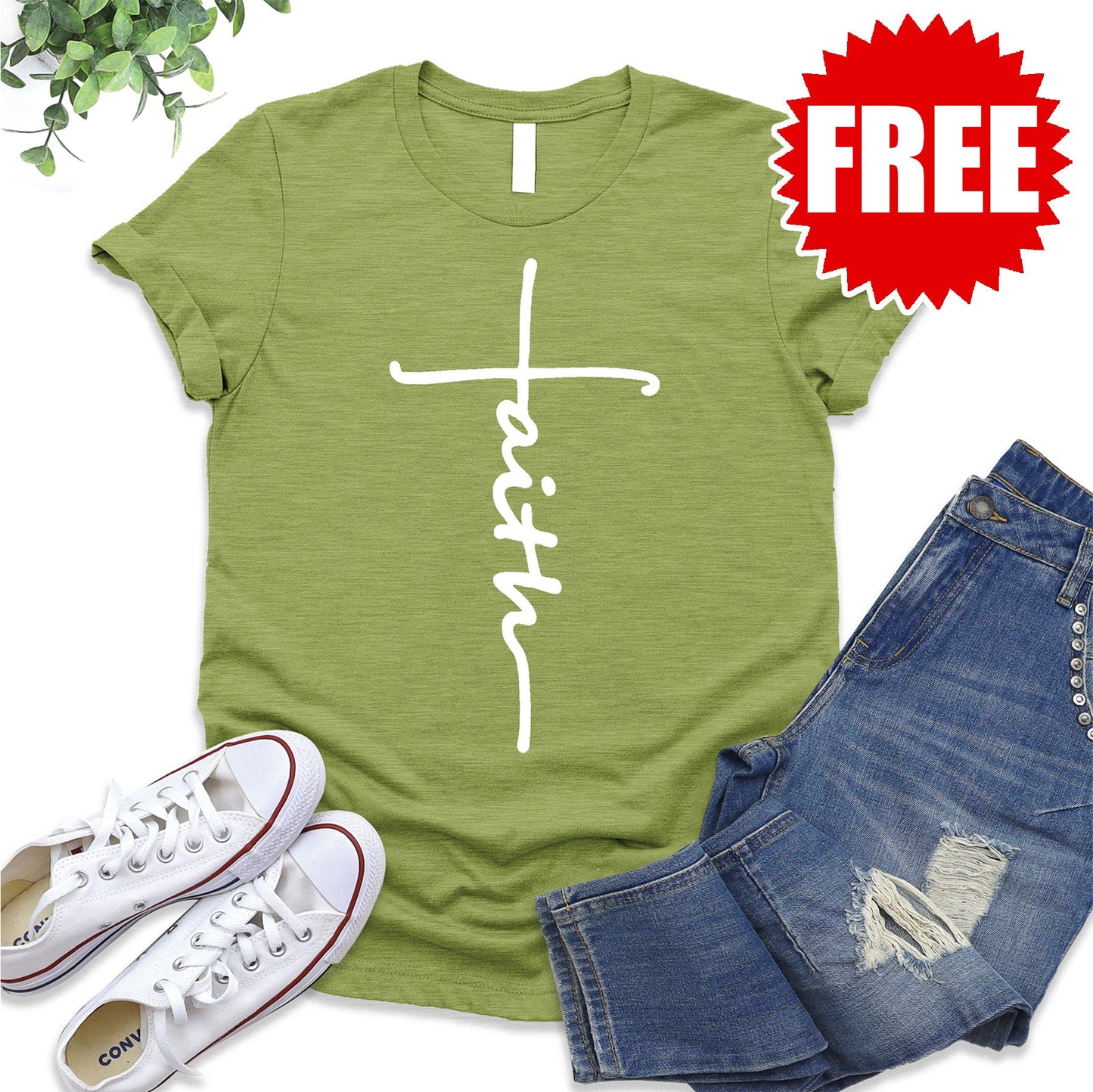 Faith Cross Tee - Heather Fern Style001