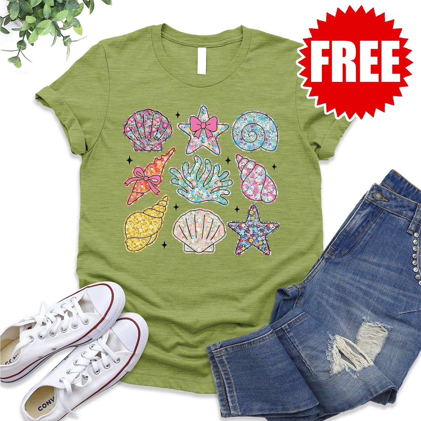 Shells Glitter Tee - Heather Fern - 0