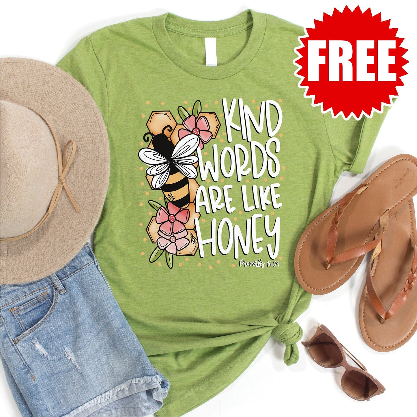 Kind Words Bee Tee - Heather Green - 0