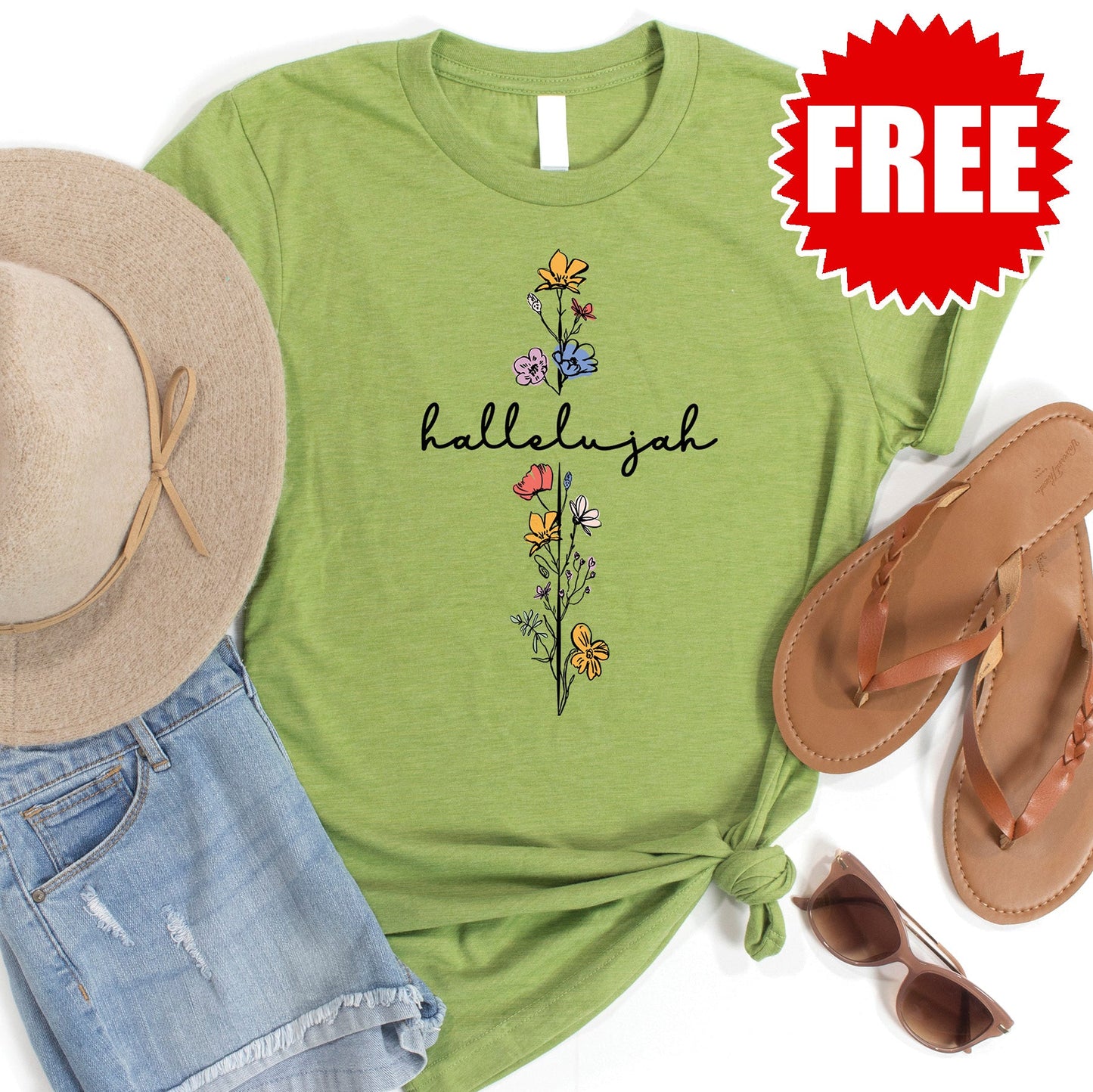 Hallelujah Tee - Heather Green - FREE