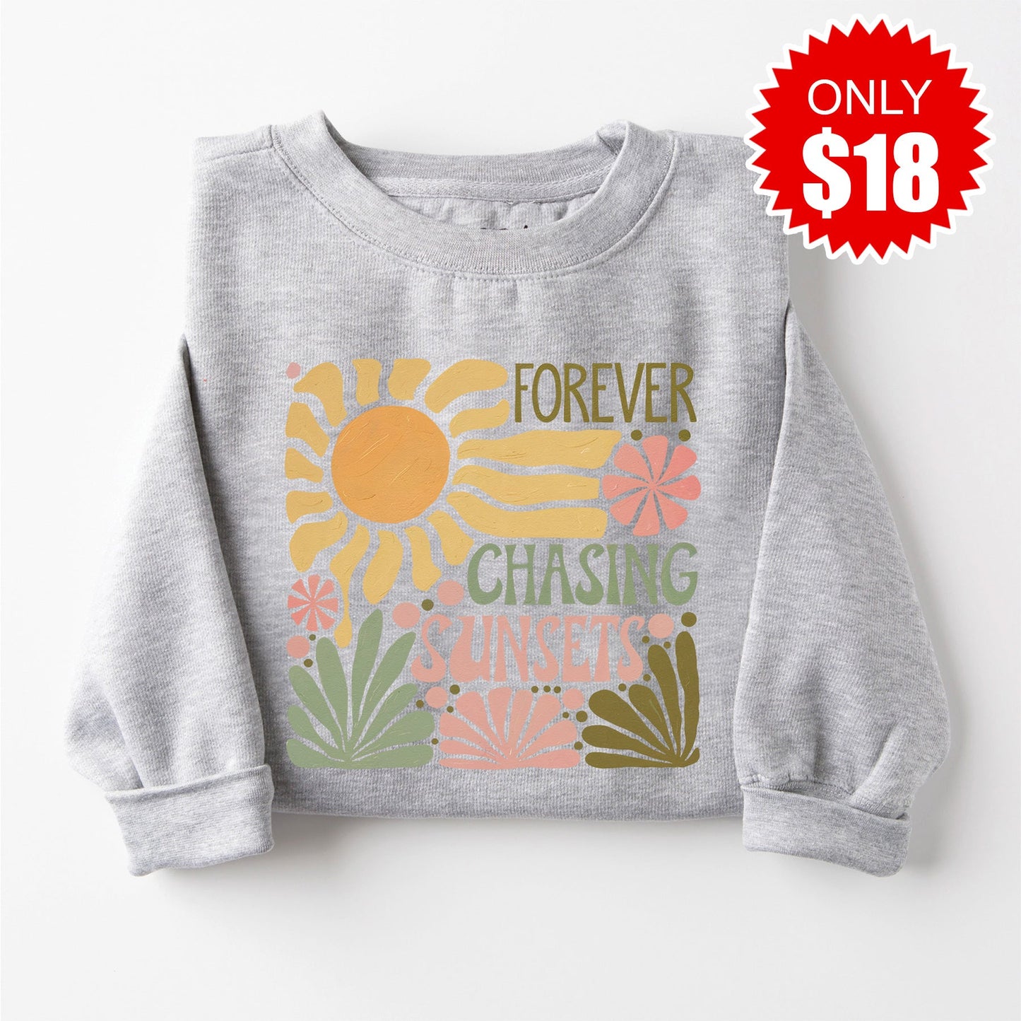 Forever Chasing Sunsets Sweatshirt - Heather Grey - 18
