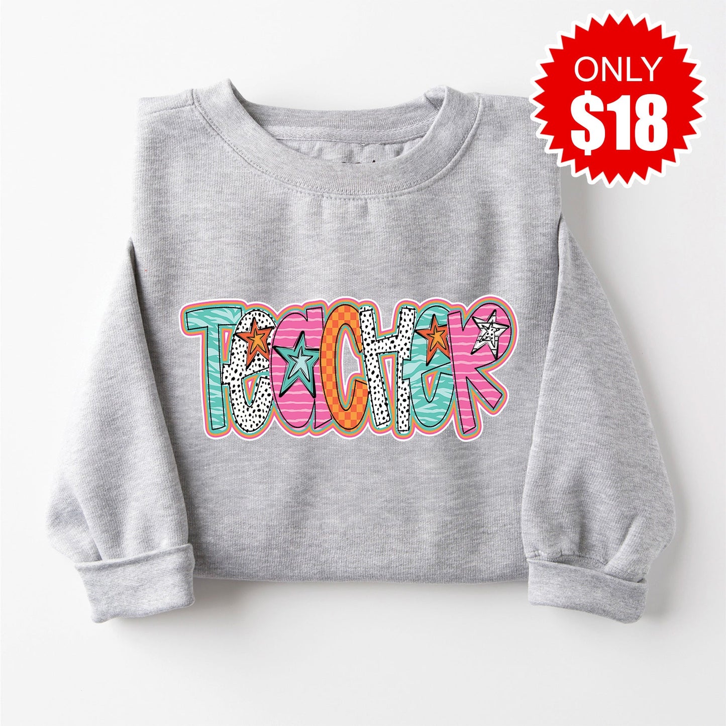 Teacher Stars Sweatshirt - Heather Grey - 18