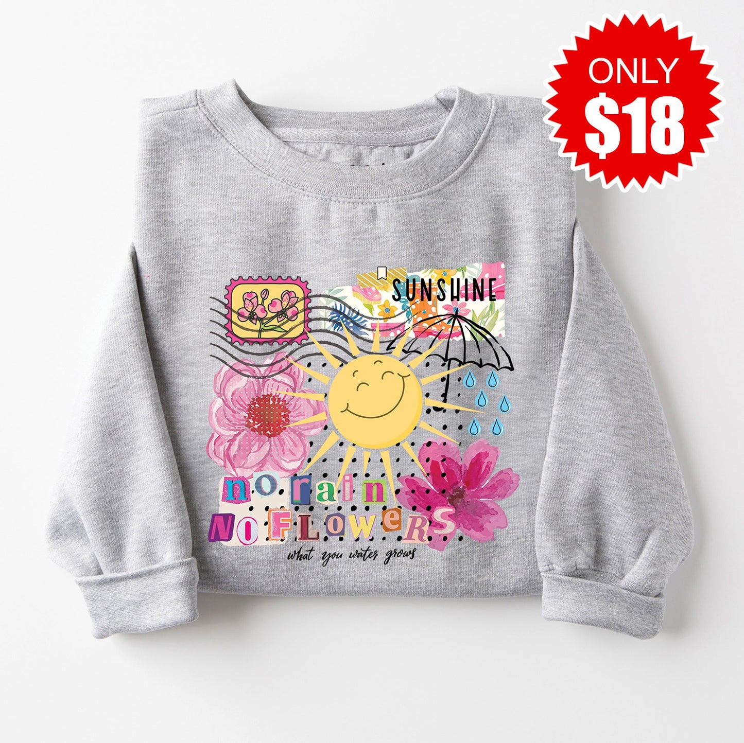 No Rain No Flowers Sweatshirt - Heather Grey - 18