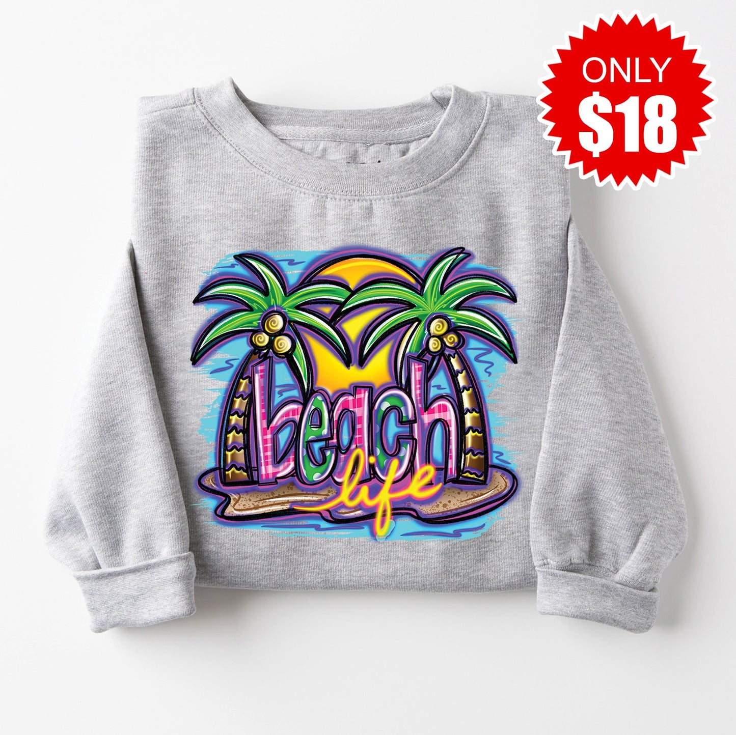 Beach Life Sweatshirt - Heather Grey - 18