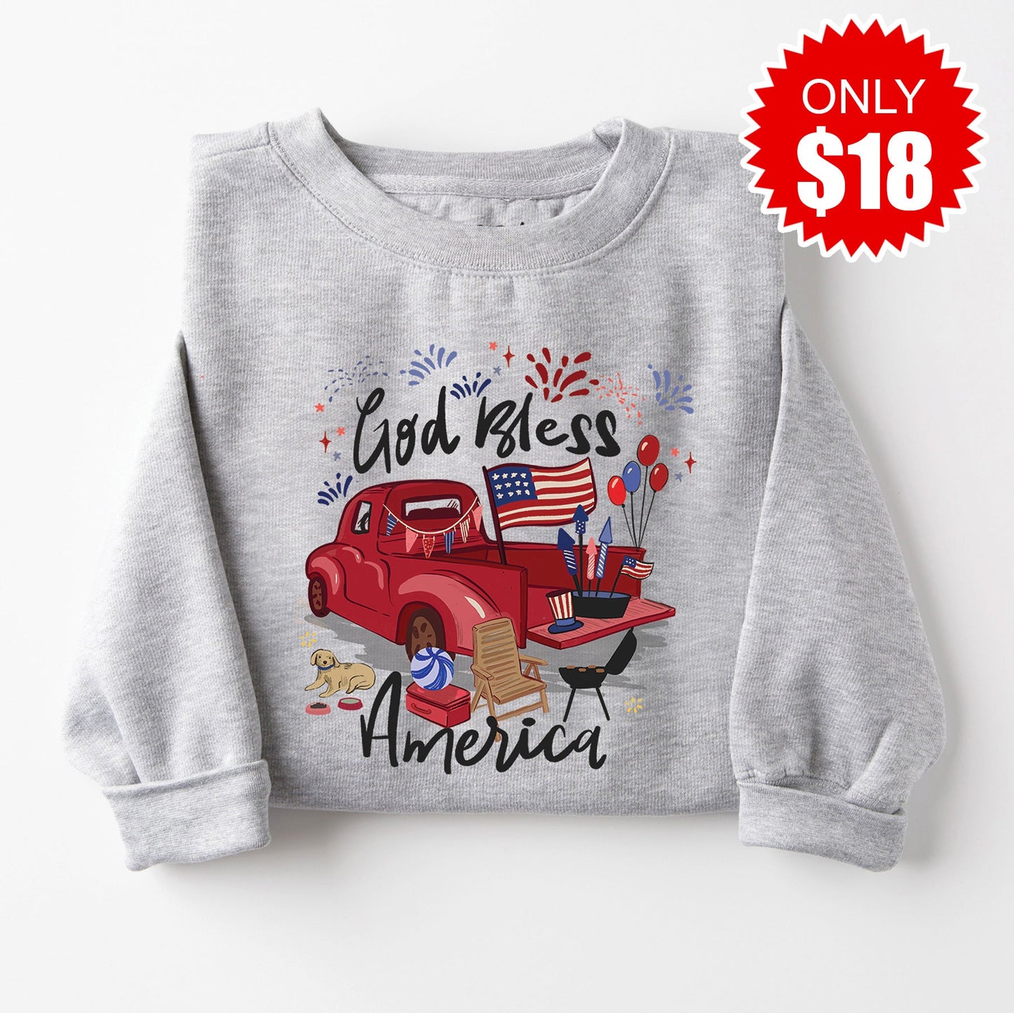 God Bless America Sweatshirt - Heather Grey - 18 Style001