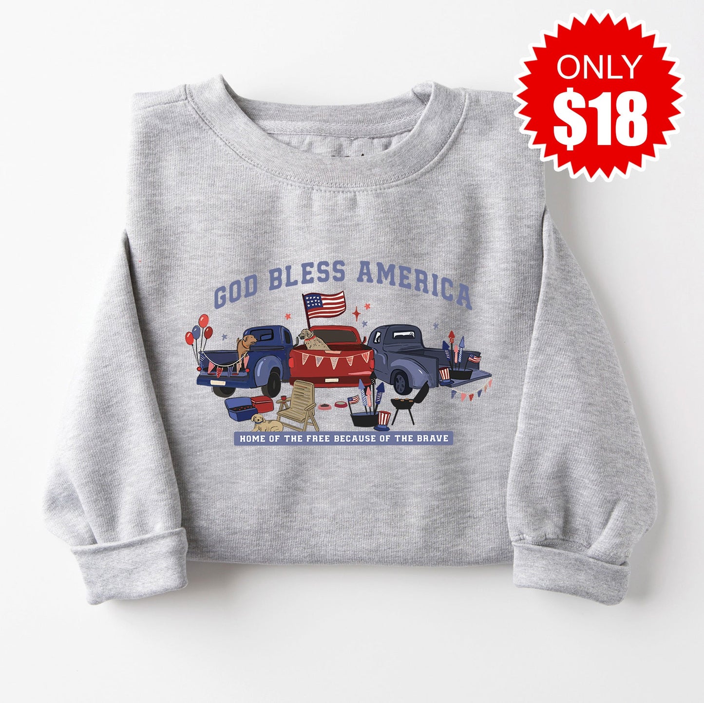 God Bless America Trucks Sweatshirt - Heather Grey - 18
