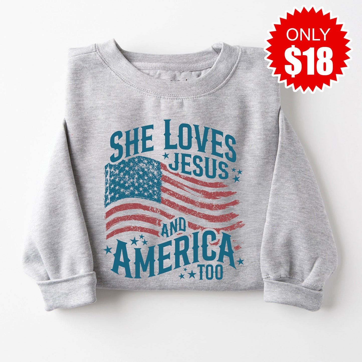 She Loves Jesus Sweatshirt - Heather Grey - 18
