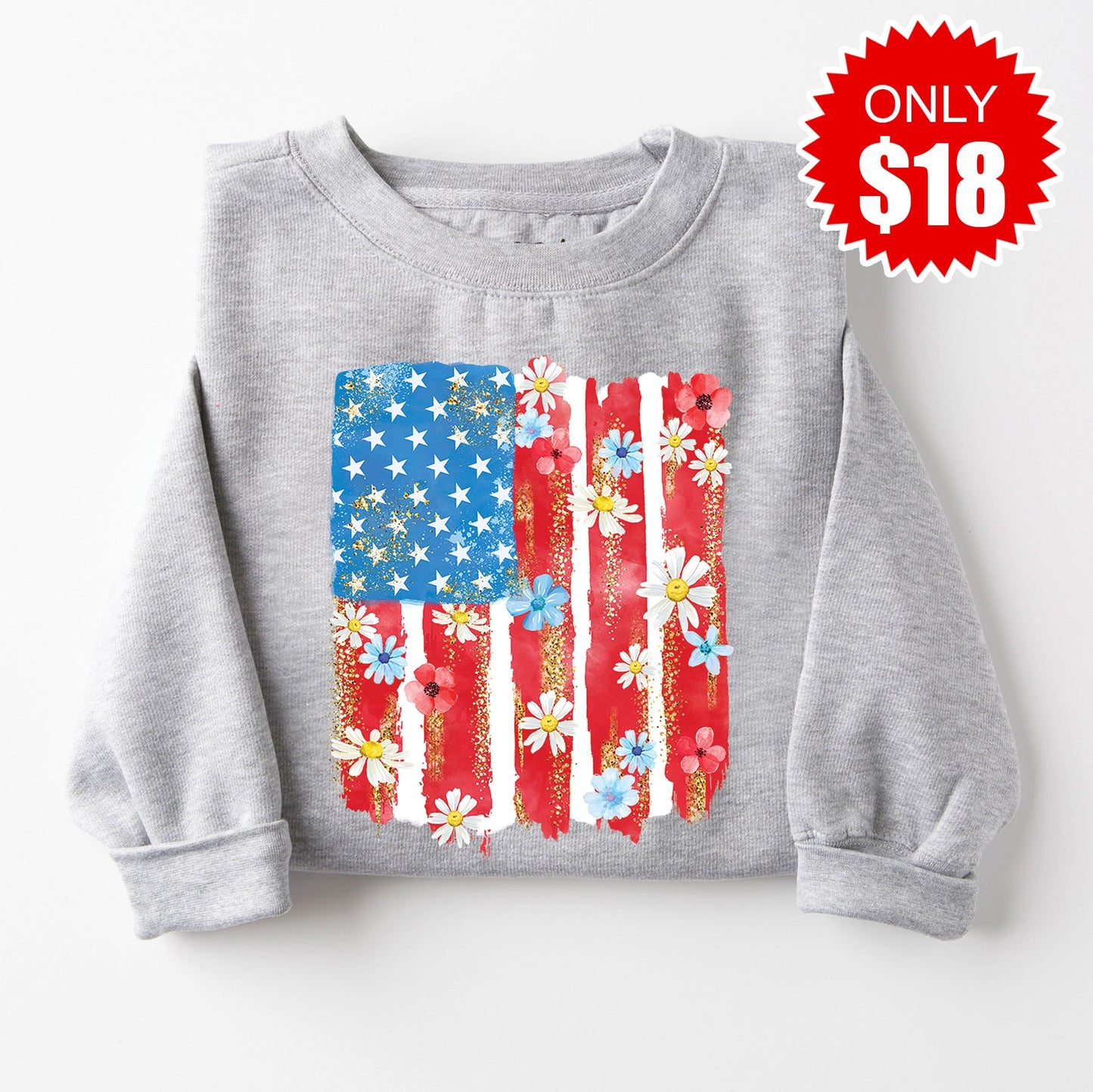 Patriotic Flag Sweatshirt - Heather Grey - 18