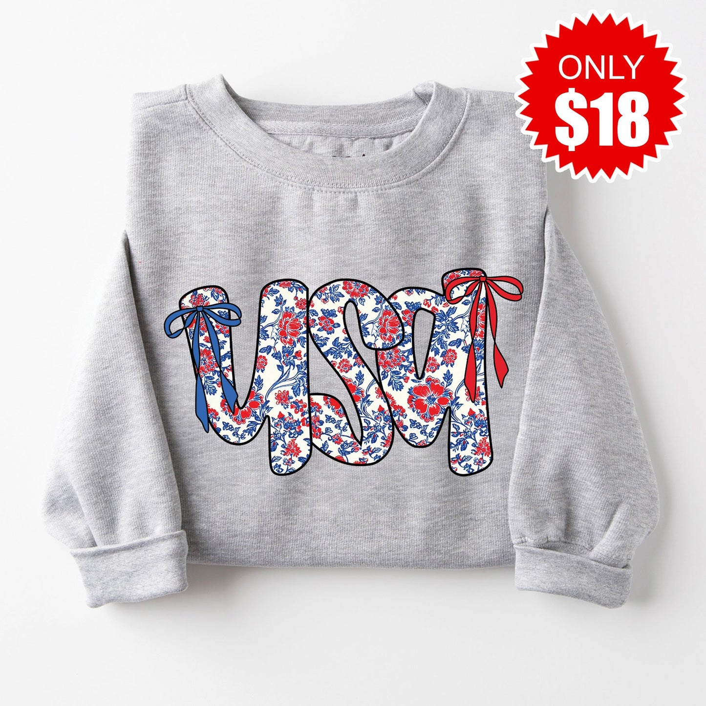USA Ribbon Sweatshirt - Heather Grey - 18 Style001