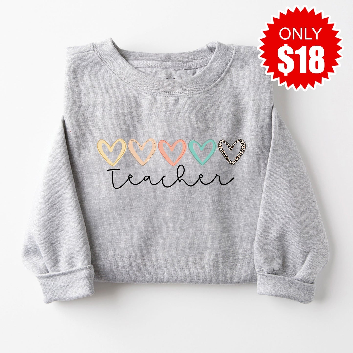 Teacher Hearts Sweatshirt - Heather Grey - 18