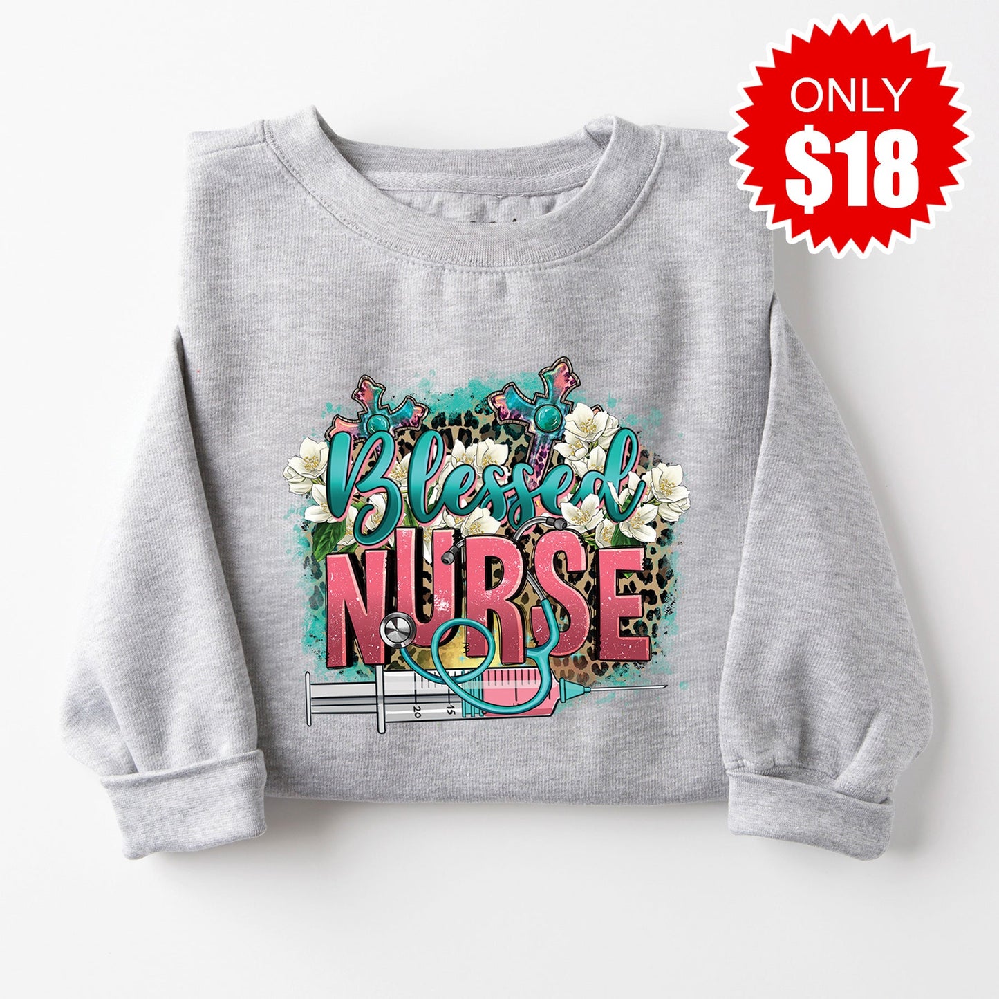 Blessed Nurse Sweatshirt - Heather Grey - 18