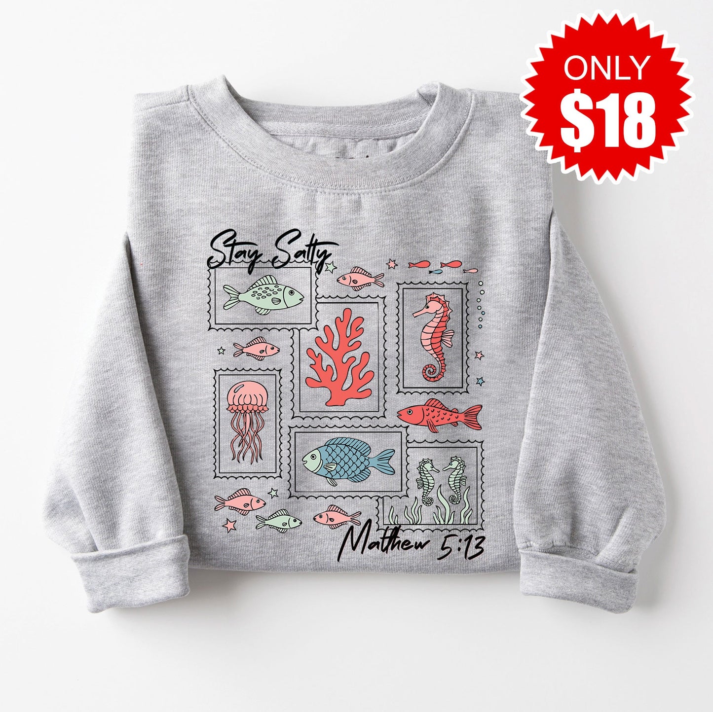 Stay Salty Sweatshirt - Heather Grey - 18